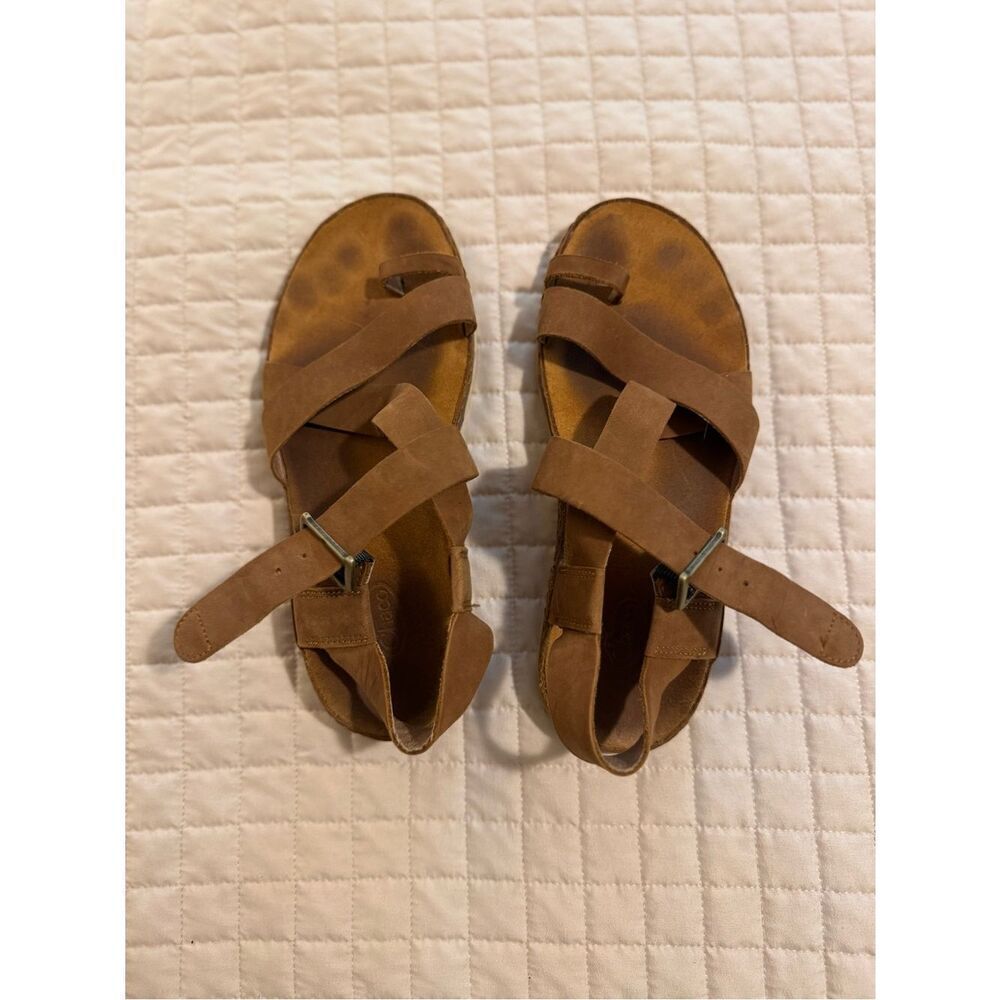 Chaco Tan Leather Cross-Strap Sandals